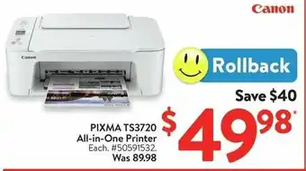 Walmart PIXMA TS3720 All-in-One Printer offer