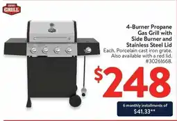 Walmart 4-Burner Propane Gas Grill with Side Burner and Stainless Steel Lid offer