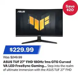 Best Buy ASUS TUF 27 FHD 180Hz 1ms GTG Curved VA LED FreeSync Gaming Monitor (VG27VQ3B) - Black offer