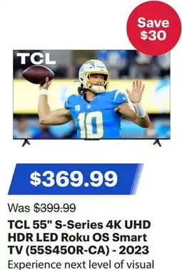 Best Buy TCL 55 S-Series 4K UHD HDR LED Roku OS Smart TV (55S450R-CA) - 2023 offer