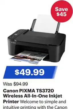 Best Buy Canon PIXMA TS3720 Wireless All-In-One Inkjet Printer offer