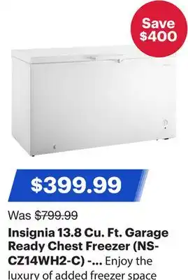 Best Buy Insignia 13.8 Cu. Ft. Garage Ready Chest Freezer (NS-CZ14WH2-C) - White - Only at Best Buy offer