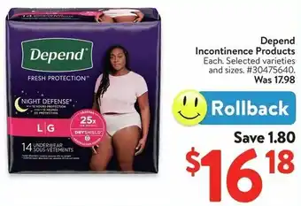 Walmart Depend Incontinence Products offer