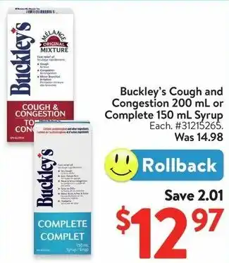 Walmart Buckley's Cough and Congestion offer