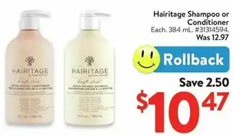 Walmart Hairitage Shampoo or Conditioner offer