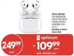 Shoppers Drug Mart Apple airpods 4th generation with active noise cancellation & charging case offer