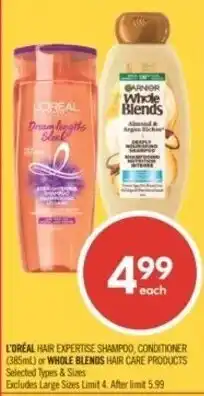 Shoppers Drug Mart L'Oreal hair expertise shampoo, conditioner (385ml) or whole blends hair care products offer