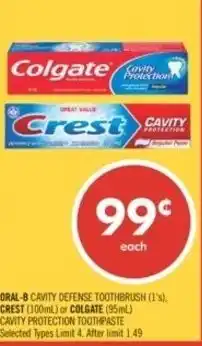 Shoppers Drug Mart Oral-b cavity defense toothbrush, crest or colgate cavity protection toothpaste offer