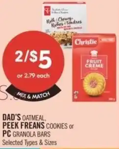 Shoppers Drug Mart Dad's oatmeal and peek freans cookies or pc granola bars offer