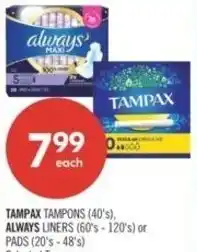 Shoppers Drug Mart Tampax tampons and always liners offer