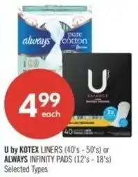 Shoppers Drug Mart U by kotex liners offer