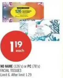 Shoppers Drug Mart No name or pc facial tissues offer