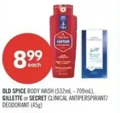 Shoppers Drug Mart Old spice body wash and Gillette or Secret deodorant offer