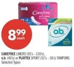 Shoppers Drug Mart Carefree liners or Playtex Sports offer