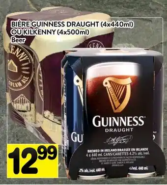 Supermarché PA BIÈRE GUINNESS DRAUGHT (4x440ml) OU KILKENNY (4x500ml) | Beer offer