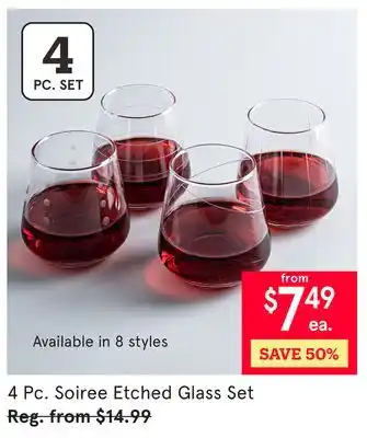 Kitchen Stuff Plus 4 Pc. Soiree Etched Glass Set offer