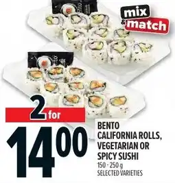 Metro Bento california rolls, vegetarian or spicy sushi offer