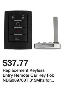 Newegg Replacement Keyless Entry Remote Car Key Fob NBG009768T 315Mhz for 2013-2014 Cadillac Ats offer