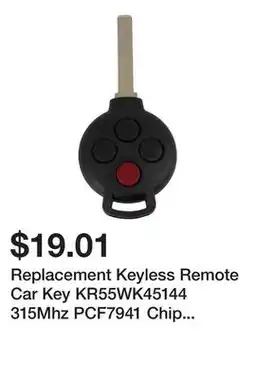 Newegg Replacement Keyless Remote Car Key KR55WK45144 315Mhz PCF7941 Chip for 2008-2015 Smart Fortwo offer