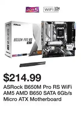 Newegg ASRock B650M Pro RS WiFi AM5 AMD B650 SATA 6Gb/s Micro ATX Motherboard offer