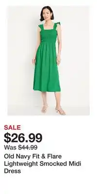 Old Navy Old Navy Fit & Flare Lightweight Smocked Midi Dress offer