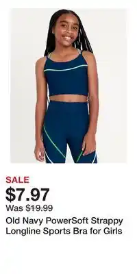 Old Navy Old Navy PowerSoft Strappy Longline Sports Bra for Girls offer