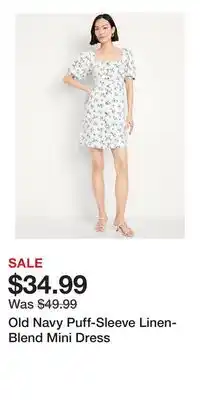 Old Navy Old Navy Puff-Sleeve Linen-Blend Mini Dress offer