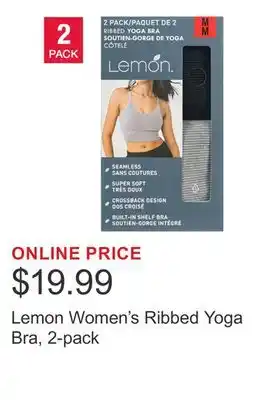 Costco Lemon Women's Ribbed Yoga Bra, 2-pack offer