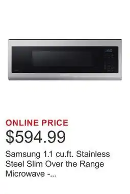 Costco Samsung 1.1 cu.ft. Stainless Steel Slim Over the Range Microwave - 400 CFM offer