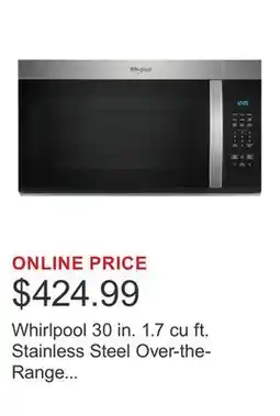 Costco Whirlpool 30 in. 1.7 cu ft. Stainless Steel Over-the-Range Microwave, 300 CFM offer