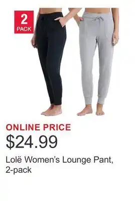 Costco Lolë Women's Lounge Pant, 2-pack offer