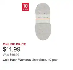 Costco Cole Haan Women's Liner Sock, 10-pair offer