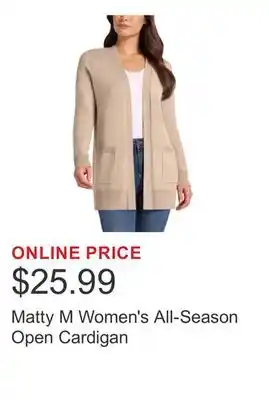 Costco Matty M Women's All-Season Open Cardigan offer