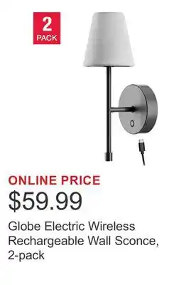 Costco Globe Electric Wireless Rechargeable Wall Sconce, 2-pack offer