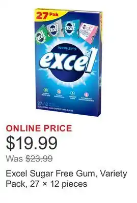 Costco Excel Sugar Free Gum, Variety Pack, 27 × 12 pieces offer