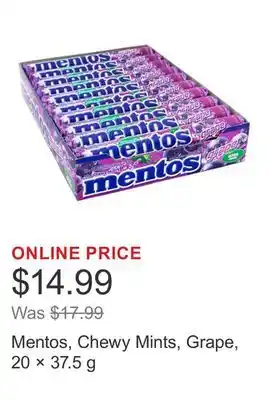 Costco Mentos, Chewy Mints, Grape, 20 × 37.5 g offer