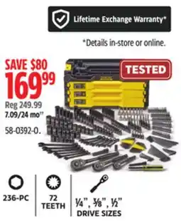 Canadian Tire Stanley 236-PC, 72 TEETH, , ⅜ , ½ DRIVE SIZES offer