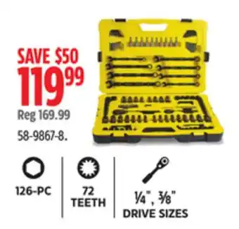 Canadian Tire Stanley 126-PC 72 TEETH ¼ , ⅜ DRIVE SIZES offer