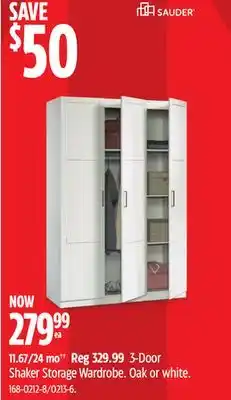 Canadian Tire Sauder 3-Door Shaker Storage Wardrobe offer