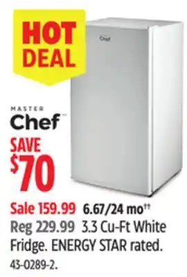 Canadian Tire Master-chef 3.3 Cu-Ft White Fridge ENERGY STAR rated offer