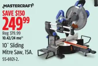 Canadian Tire Mastercraft 10˝ Sliding Mitre Saw, 15A offer