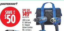 Canadian Tire Mastercraft 20V Li-Ion 1⁄2˝ Drill and 1⁄4˝ Impact Driver Combo Kit offer