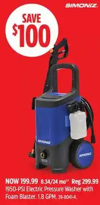 Canadian Tire Simoniz 1950-PSI Electric Pressure Washer with Foam Blaster offer