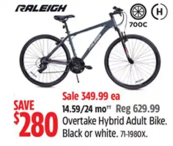 Canadian Tire RALEIGH Overtake Hybrid Adult Bike. Black or white offer