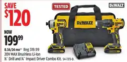 Canadian Tire DEWALT 20V MAX Brushless Li-Ion 1⁄2˝ Drill and 1⁄4˝ Impact Driver Combo Kit offer