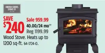 Canadian Tire US Stove Company Wood Stove Heats up to 1200 sq-ft offer