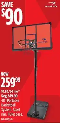 Canadian Tire MATRIX 48˝ Portable Basketball System offer