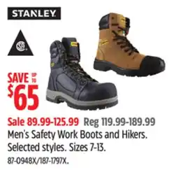 Canadian Tire Men's Safety Work Boots and Hikers offer