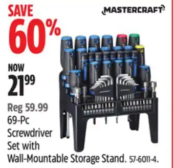 Canadian Tire Mastercraft 69-Pc Screwdriver Set with Wall-Mountable Storage Stand offer