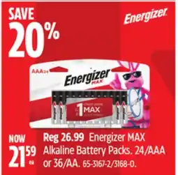 Canadian Tire Energizer MAX Alkaline Battery Packs offer